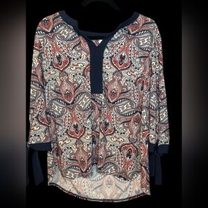 Westport Elegant Paisley Blouse in Multi Color Navy